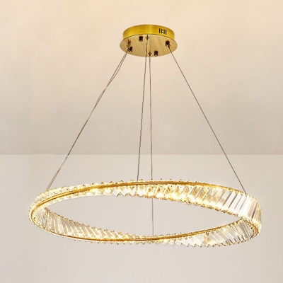Tiered Modern Gold Chandelier with LED Lights & Clear Crystals- Adjustable Hanging Length