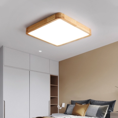 Wood Flush Mount LED Bulb Ceiling Light with White Acrylic Shade for Modern Home Decor