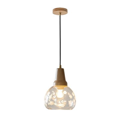 Wood Pendant Light with Clear Glass Shade and Adjustable Hanging Length