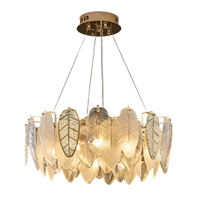 Clear Glass Shade Modern Chandelier in Gold LED Compatible with Adjustable Hanging Length