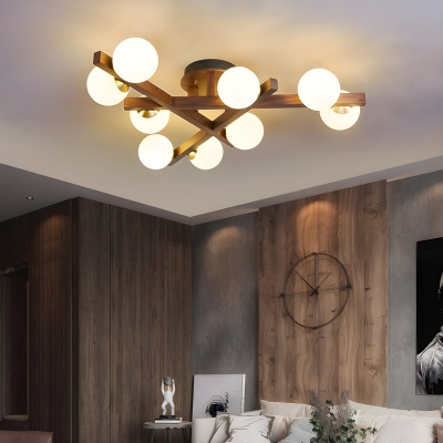 Contemporary LED Close To Ceiling Light with Wood Shade - Ideal for Residential Use