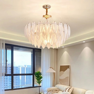 Elegant Modern Gold Chandelier with Clear Glass Shades and Adjustable Hanging Length