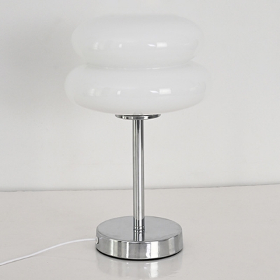 Elegant Silver Rechargeable LED Table Lamp with Ambient Glass Shade and Modern Metal Base