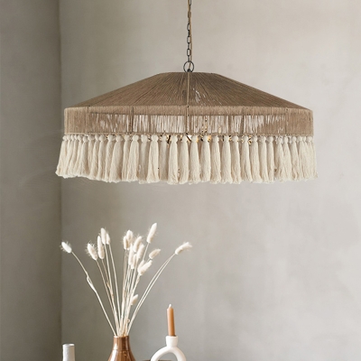Industrial Pendant with Adjustable Hanging Length and Rope Shade