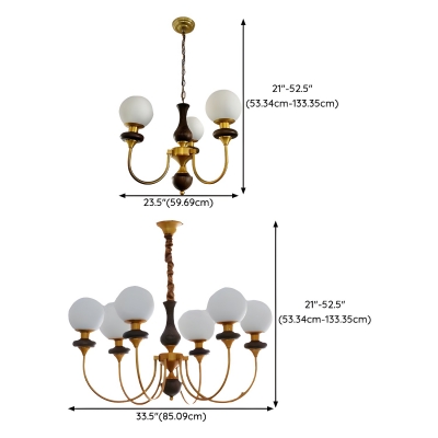 Modern Gold Globe Chandelier with White Glass Shades and LED/Incandescent/Fluorescent Lighting