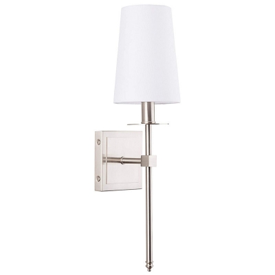 Modern Metal Wall Sconce with White Fabric Shade | Hardwired LED Light for Non-Residential Use