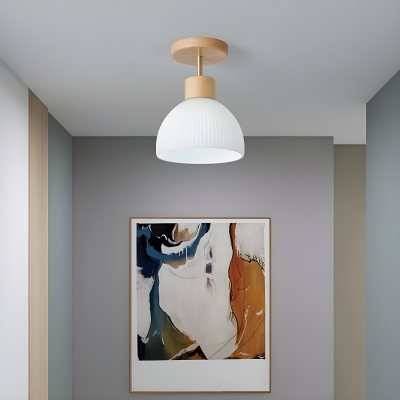 Modern Wood Finish Semi-Flush Mount Ceiling Light with Clear Glass Shade