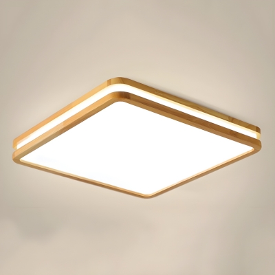 Modern Wooden Flush Mount Ceiling Light with White Acrylic Shade