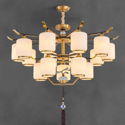 Stylish White Glass Chandelier with Adjustable Hanging Length for Modern Homes