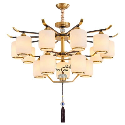 Stylish White Glass Chandelier with Adjustable Hanging Length for Modern Homes