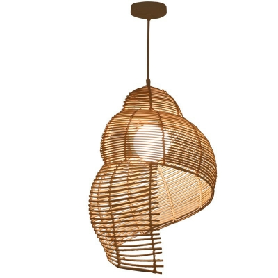 Vintage Industrial Rattan Pendant Light with Adjustable Hanging Length and Cord Mounting