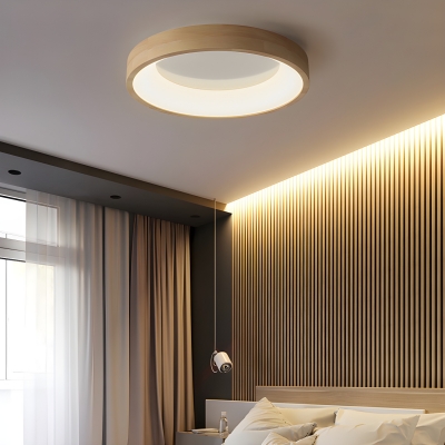 Wood Flush Mount LED Bulb Ceiling Light with Acrylic Down Shade