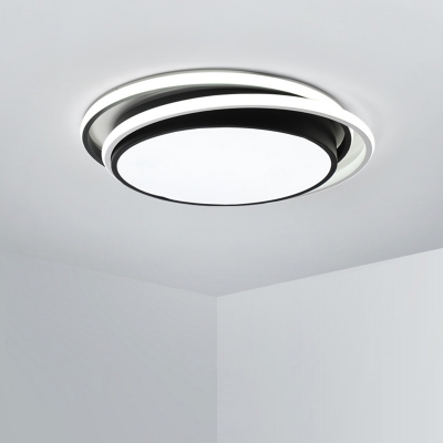 Black Metal Modern LED Flush Mount Ceiling Light with White Acrylic Shade for Residential Use