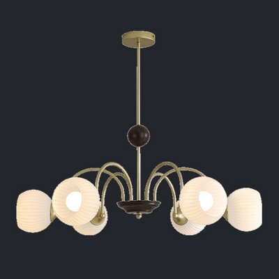 Contemporary Gold Chandelier with Opalescent Glass Shades and Adjustable Hanging Length