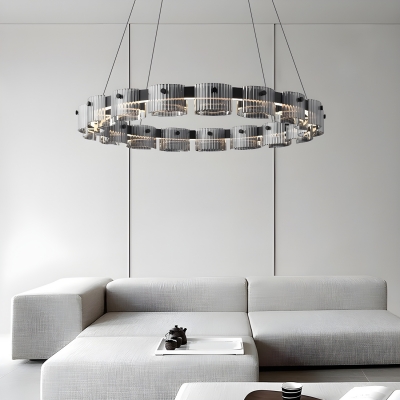Modern Black Chandelier with Clear Glass Shades and Adjustable Hanging Length