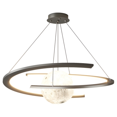Modern Black Globe Chandelier with White Acrylic Shades, Adjustable Length, Features 3 LEDs