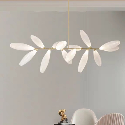 Modern LED Chandeliers in Stylish Brass Fixture with Opalescent Glass Shades