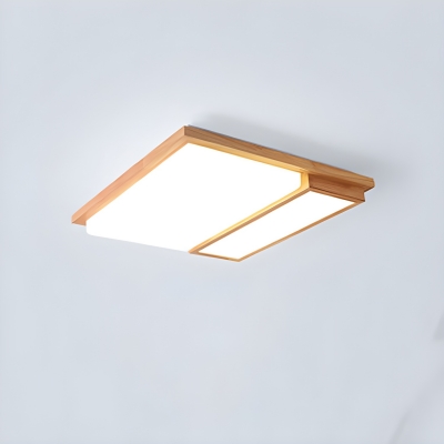 Modern LED Wood Flush Mount Ceiling Light with Yellow Glass Shade