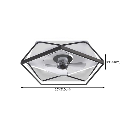 Modern Metal Flushmount Ceiling Fan with Dimmable LED Light and 3 Clear Blades