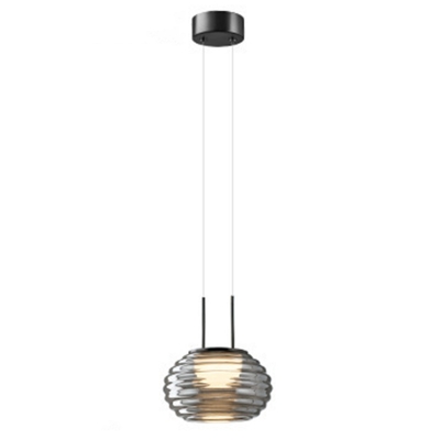 Modern Water Glass Pendant with Round Canopy and Gray Shade for Residential Use