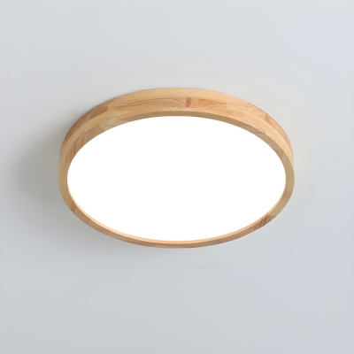 Modern Wood Flush Mount Ceiling Light with White Shade, LED Bulbs for Ambient Lighting