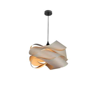 Modern Wood Pendant Light with Solid Wood Shade - Adjustable Hanging Length