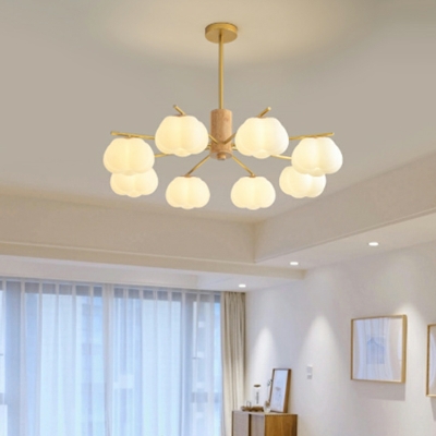 Contemporary Wood Chandelier with White Shades adds Modern Ambiance to Any Room in your Home