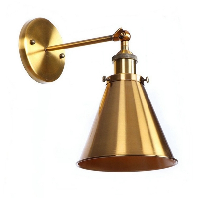Industrial Style Gold Metal 1-Light Wall Sconce with Downward Shade
