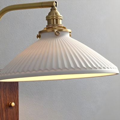 Modern Ceramic Shade Pull Chain Wall Lamp for Indoor Use in Gold