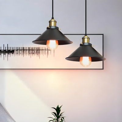 Modern Metal Pendant with Adjustable Hanging Length and Black Shade