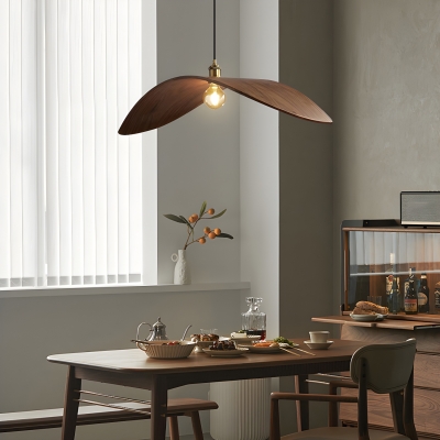 Modern Walnut Pendant Light with Adjustable Hanging Length and Round Canopy Shape