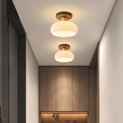 Modern Wood Close To Ceiling Light with Glass Shade for Residential Use