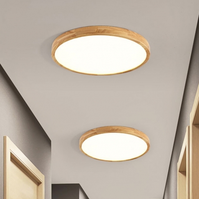 Modern Wood Flush Mount Ceiling Light with Yellow Acrylic Shade, LED Bulbs, Direct Wired, Wipe Clean