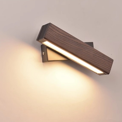 Modern Wood LED Wall Lamp with White Plastic Shade and Dimming Light