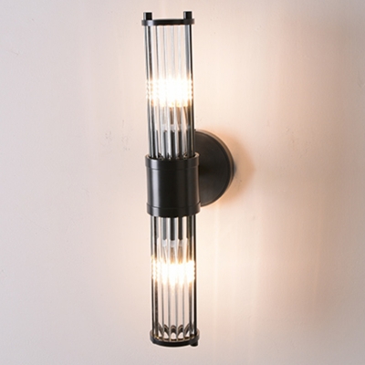Sleek Black Metal 2-Light Vanity Light with Clear Crystal Shades and LED-Integrated Design