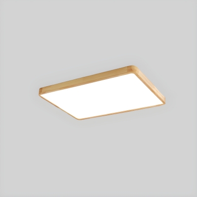 Wooden Flush Mount LED Ceiling Light, Modern Design with White Acrylic Shade