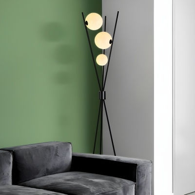 Black Metal Globe Floor Lamp with 3 Lights and White Plastic Shade for Modern Style