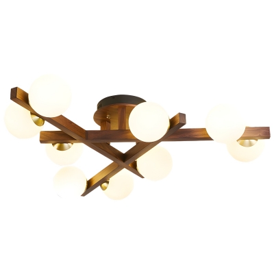 Contemporary LED Close To Ceiling Light with Wood Shade - Ideal for Residential Use