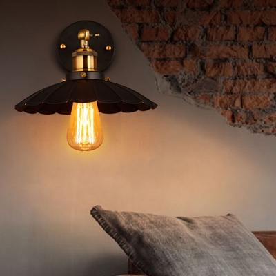 Industrial Style Gold 1-Light Hardwired Wall Sconce with Black Iron Shade