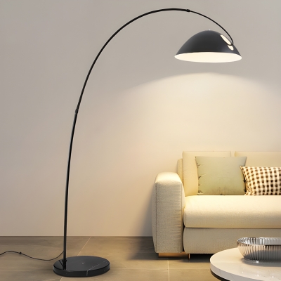 Modern Black Stone Floor Lamp with Dome Shade and Foot Switch
