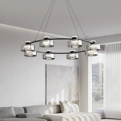 Modern LED Black Chandelier with Clear Glass Shade for Residential Use