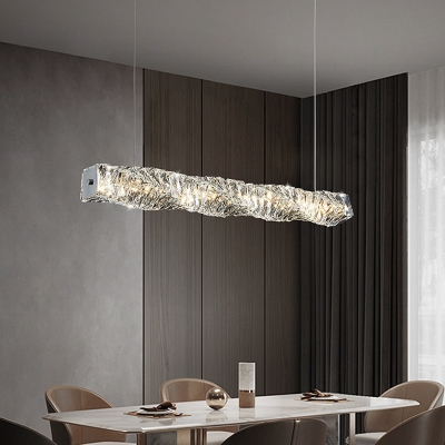 Modern Metal and Crystal Island Light with Adjustable Hanging Length