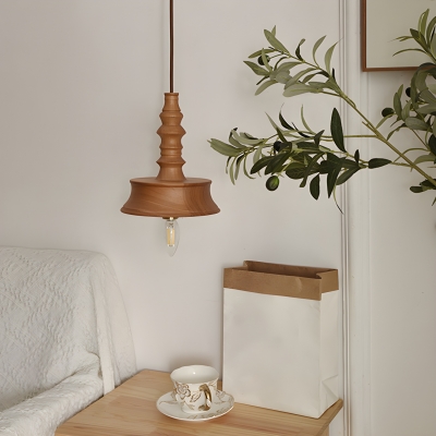 Modern Walnut Pendant Light with 1 LED Incandescent Fluorescent Bulb for Hanging