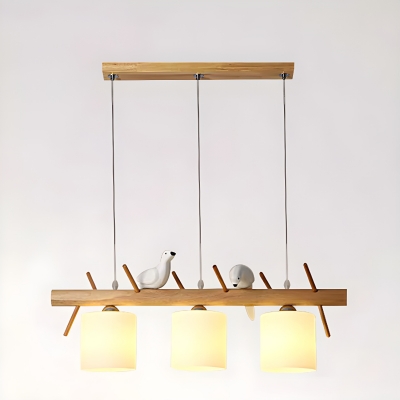 Modern Wood Island Pendant with Clear Glass Shades - 3-Light Adjustable Hanging Light