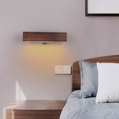 Modern Wood LED Wall Lamp with White Plastic Shade and Dimming Light