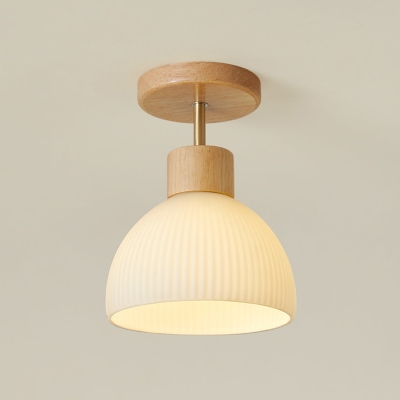Modern Wood Semi-Flush Mount Ceiling Light with White Shade for Residential Use
