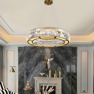 Opulent Crystal-Laden Gold Chandelier with Adjustable Hanging Length