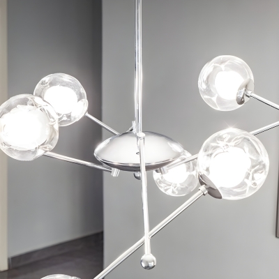 Sleek Modern Bi-Pin Chandelier Featuring Ambient Glass Shades and Metal Construction