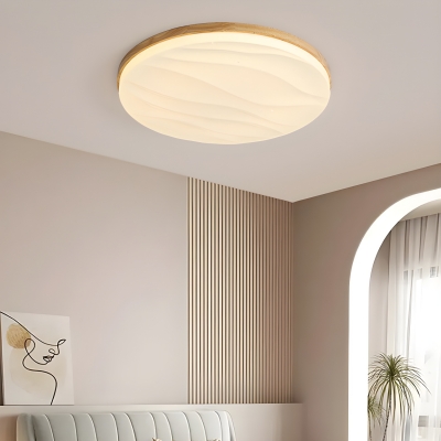 Wood Material LED Flush Mount Ceiling Light with Ambient Acrylic Shade