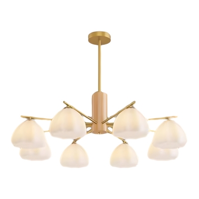 Elegant Gold Metal Chandelier with Bi-pin Lights and White Glass Shades for Residential Use